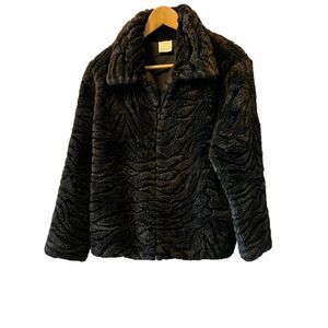 Brown Zebra Print Fuzzy Zip Up Mid Weight Teddy Jacket Coat M